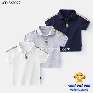 Áo thun cá sấu vai phối caro cho bé từ 26-40kg