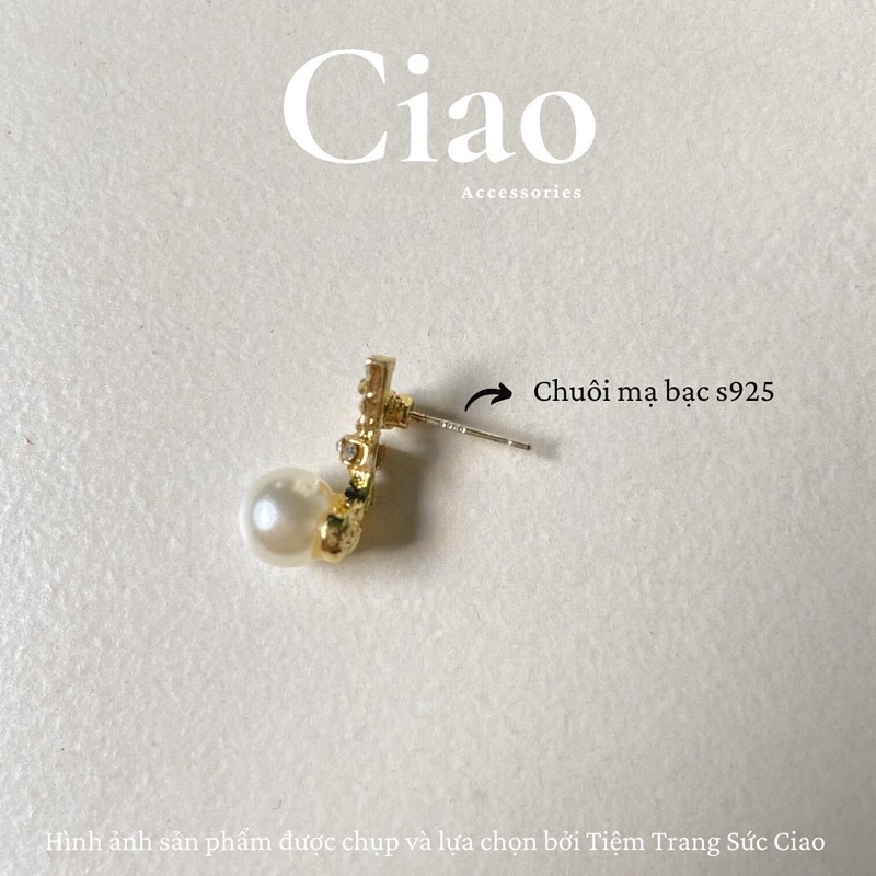 [HOẢ TỐC 1H] Khuyên tai/ Bông tai mạ bạc S925 thiết kế charm hạt trai tinh tế Glenda Ciao