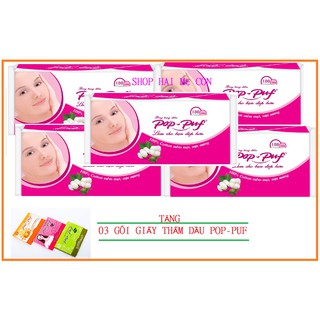 Combo 05 bịch Bông Trang Điểm Pop Puf Hồng - Gói 100 Miếng+30m Tặng 03 gói giấy thấm dầu