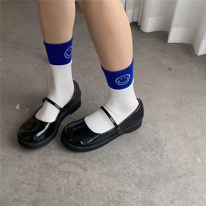 Tất vớ cao cổ hai tầng hoạ tiết mặt cười - Bedth.socks