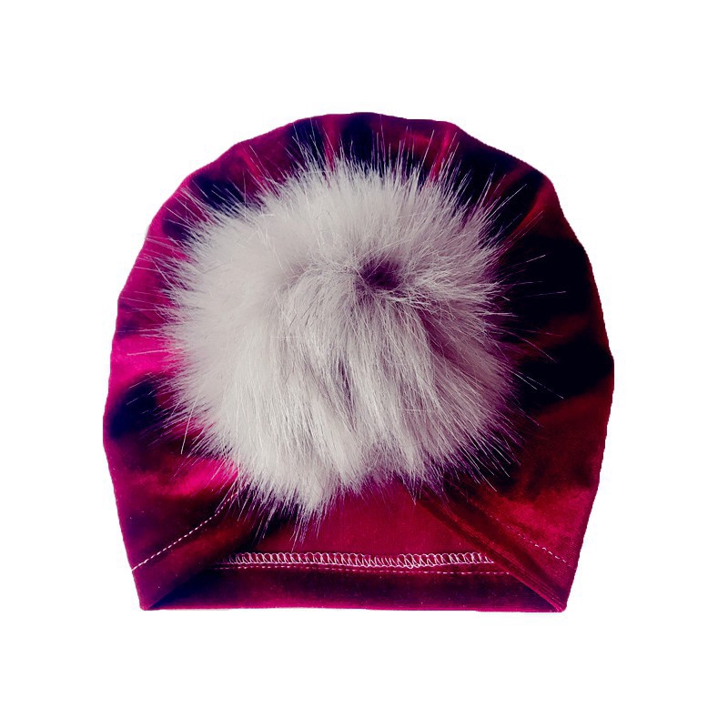 Mũ trùm đầu giữ ấm tai bằng nhung gắn quả lông dễ thương cho bé trai/gái 1-3 tuổi