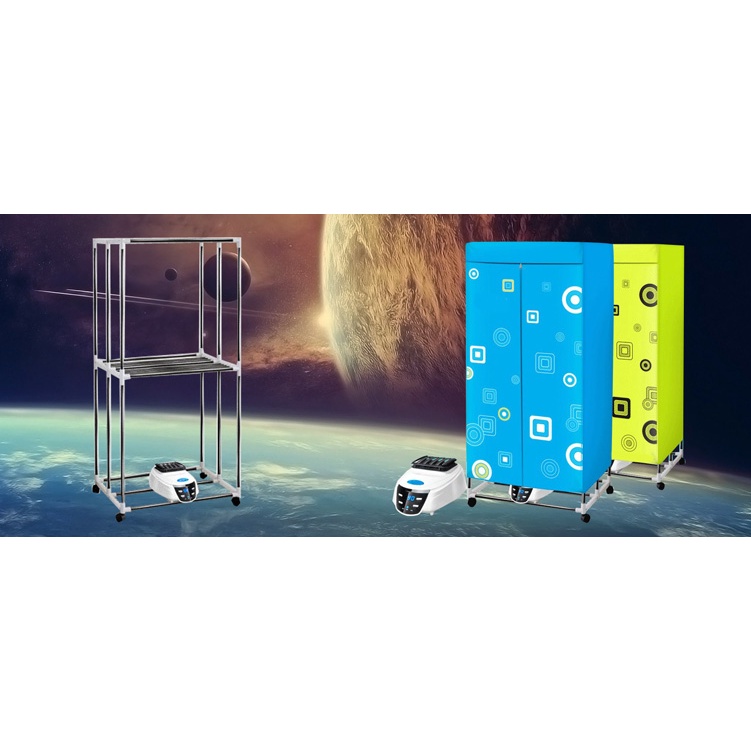 Khung + bạt  quần áo 17thanh inox + 6 thanh nhựa, 1 vỏ tủ sấy, chân bánh xe