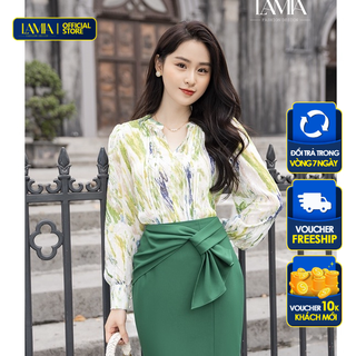 Áo sơ mi nữ hè Lamia Design SM368 màu xanh lụa xếp ly
