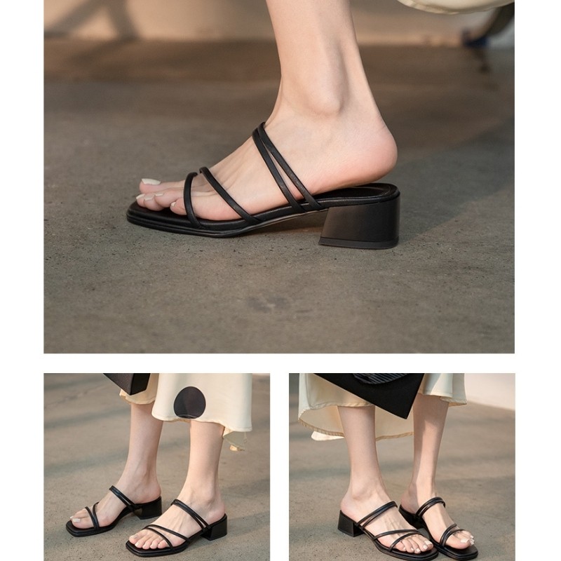 Sandal cao gót nữ cao gót nữ 3 phân đế vuông giày sandal cao gót nữ cao cấp quai chéo GURI G03