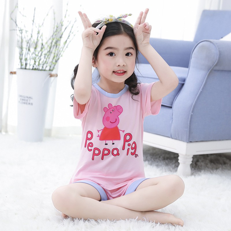 Bộ Đồ Ngủ Pijama 2 Món In Hình Heo Peppa Cho Bé Gái