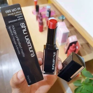 Son SHU Uemura vỏ đen màu 580 tông màu đỏ cam hàng nội địa nhật