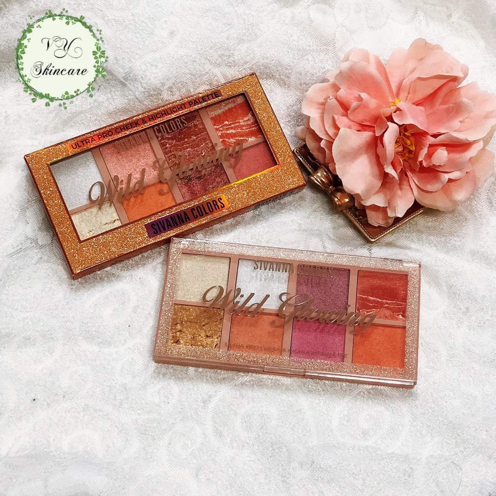 Bảng Phấn Má Hồng & Bắt Sáng Sivanna Colors WilD Glowing Ultra Pro Cheek & Highlight Palette HF3017