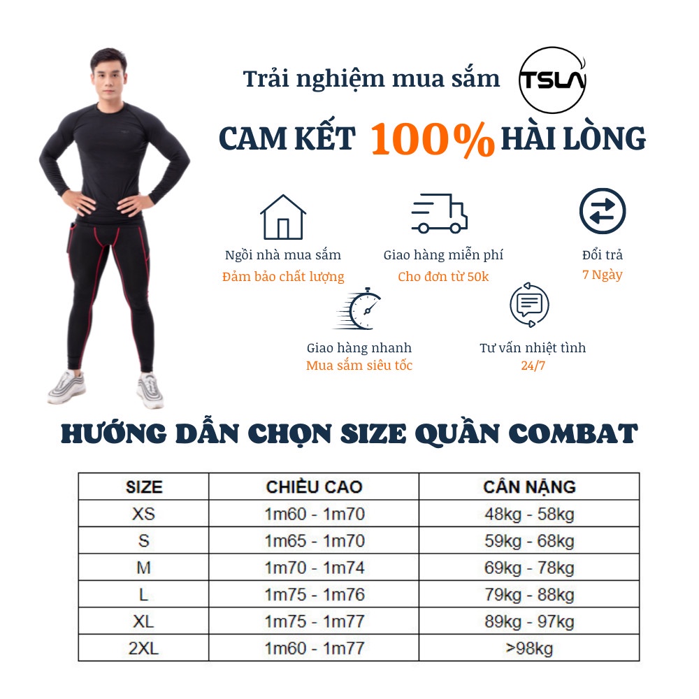 Quần thể thao nam combat bó cơ thể TSLA short nén legging đùi ngắn thoáng mát kháng khuẩn chống UV tập gym đá bóng bơi