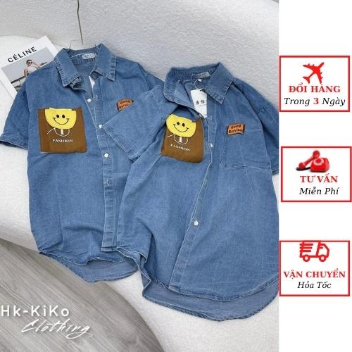 Áo sơ mi bò jean nữ huy hiệu thể thao cá tính ulzzang Hàn Quốc
