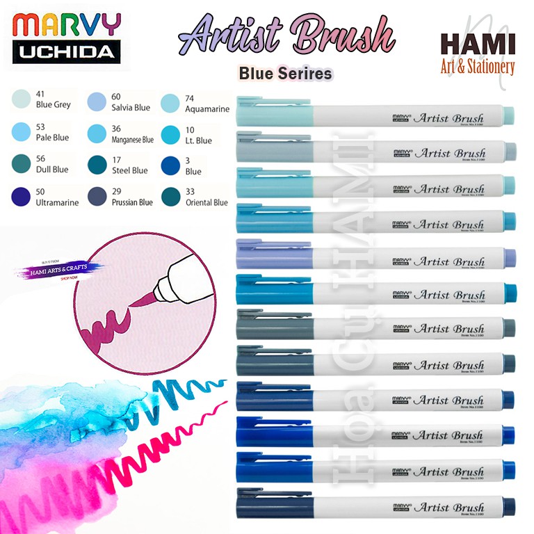 Bút cọ màu Marvy Artist Brush 1100 (Blue series)