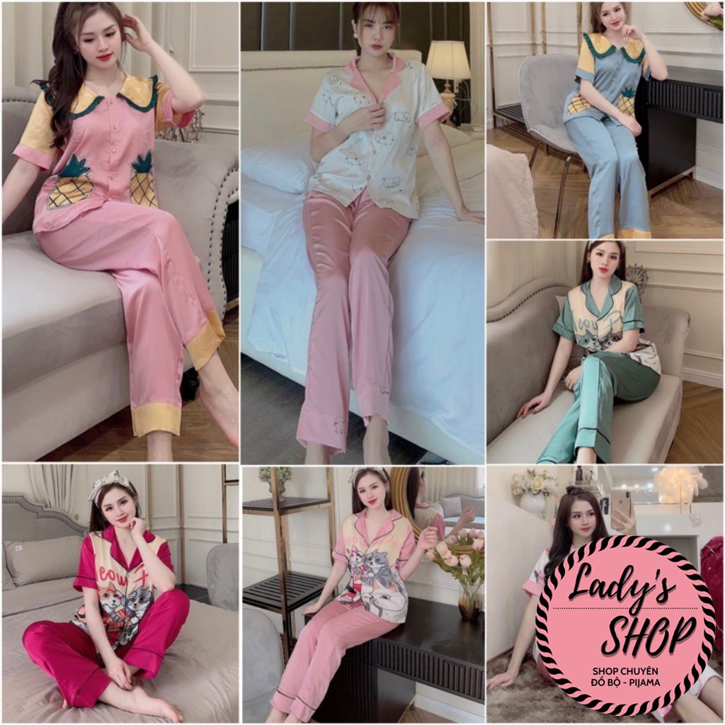 [FREE SHIP] Đồ Ngủ💖Đồ Bộ Pijama Lụa Tay Ngắn-Quần Dài Cao Cấp