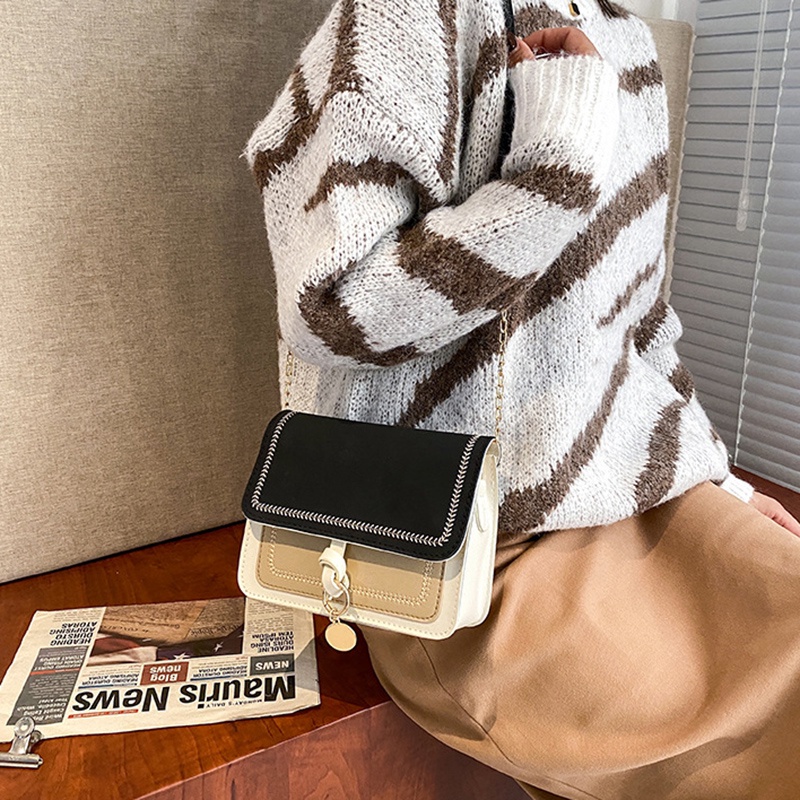 Túi đeo chéo màu sắc tương phản phong cách Hàn Quốc đơn giản