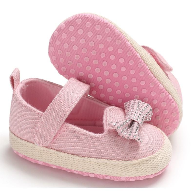 Giày búp bê hồng có nơ cho bé gái 0-18 tháng