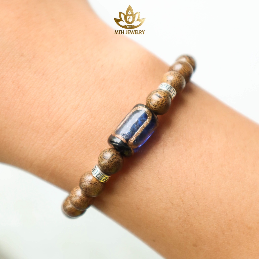 Vòng Tay Trầm, Hạt Tròn Đơn Mix Đá Trúc Ngũ Sắc - MTH JEWELRY