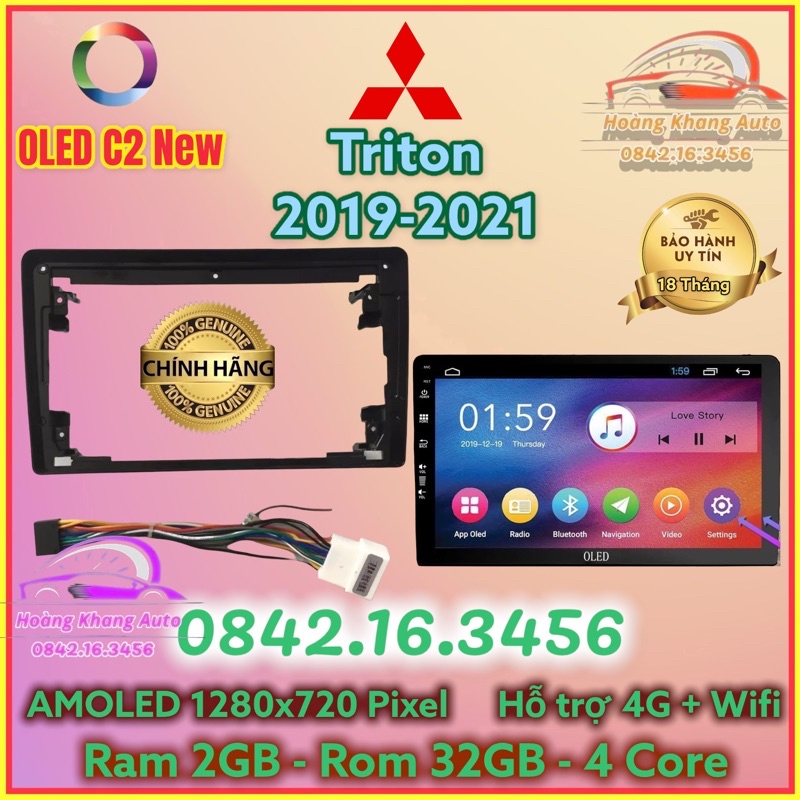 Màn hình Android OLED C2 New theo xe Triton 2019 - 2021, 9 inch Kèm dưỡng và jack nguồn zin theo xe