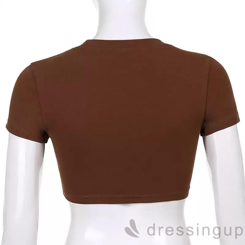 DRESSINGUP-Áo thun cổ tròn tay ngắn in chữ phong cách thời trang dành cho nữ
