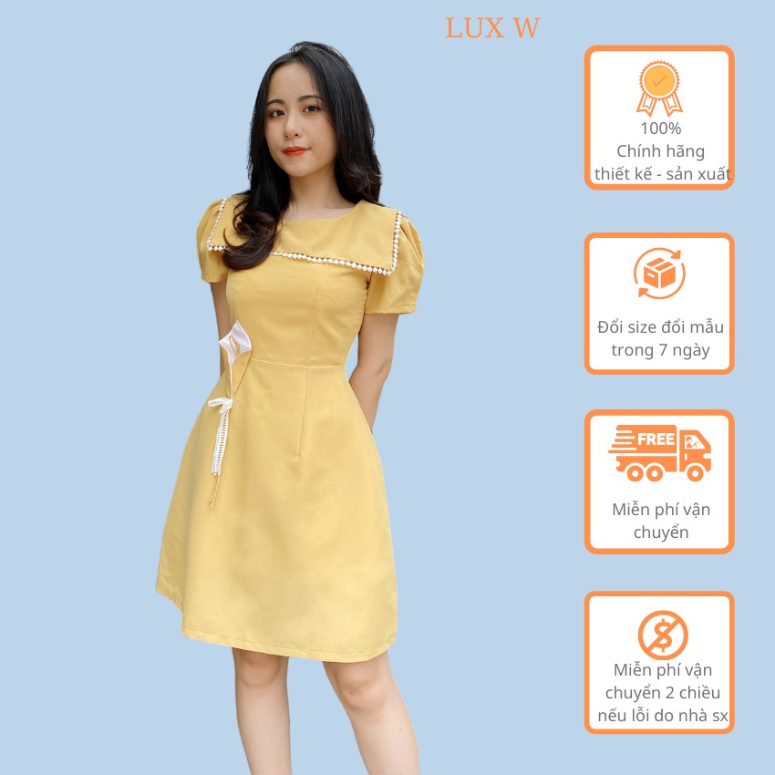 Đầm vàng công sở nữ thiết kế chữ a tay ngắn thời trang trẻ trung phù hợp đi làm đi chơi – Lux W Fashion