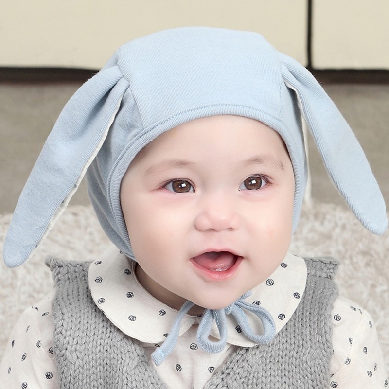 Mũ cotton trùm đầu màu trơn có tai thỏ trang trí xinh xắn cho bé