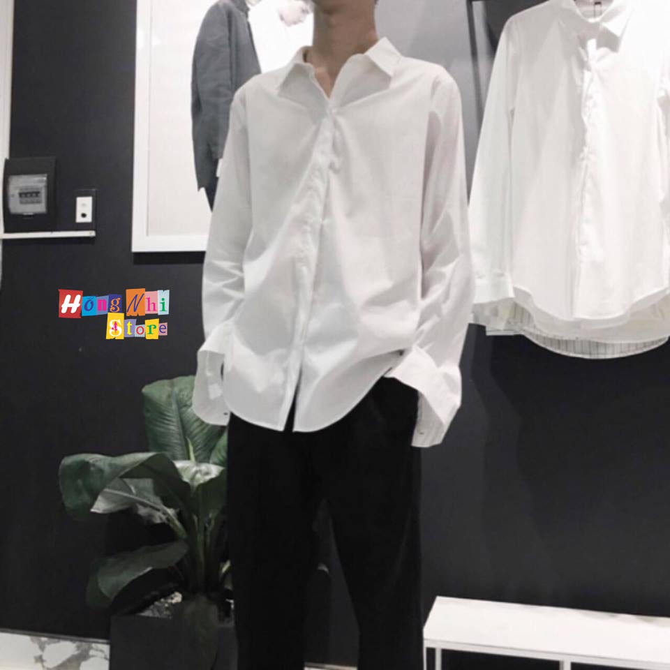 Sơ Mi Tay Dài Trơn Màu Trắng Dáng Rộng Nam Nữ Ulzzang Unisex - MM