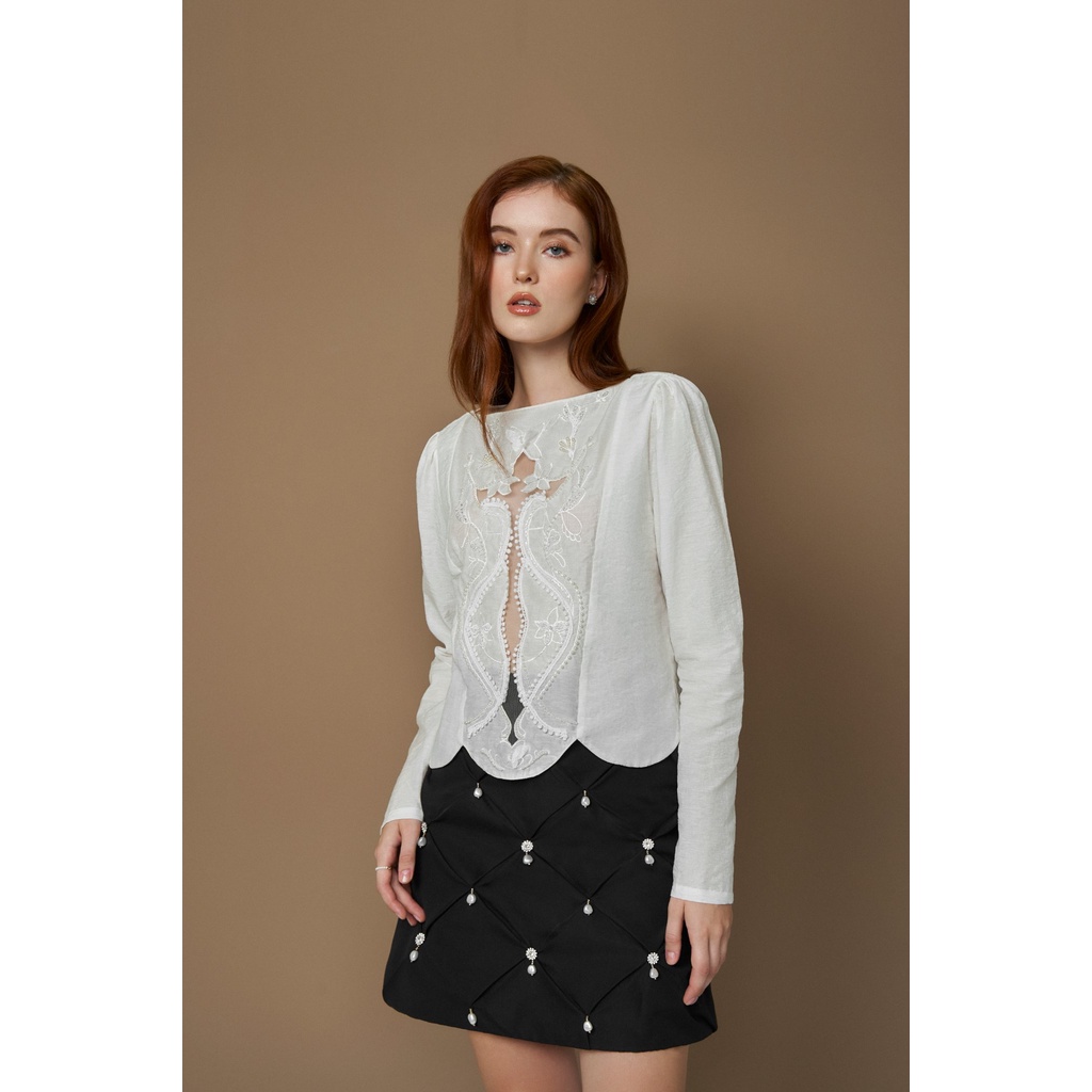 MAVEN - Áo sơ mi trắng đính kết Maddie Top