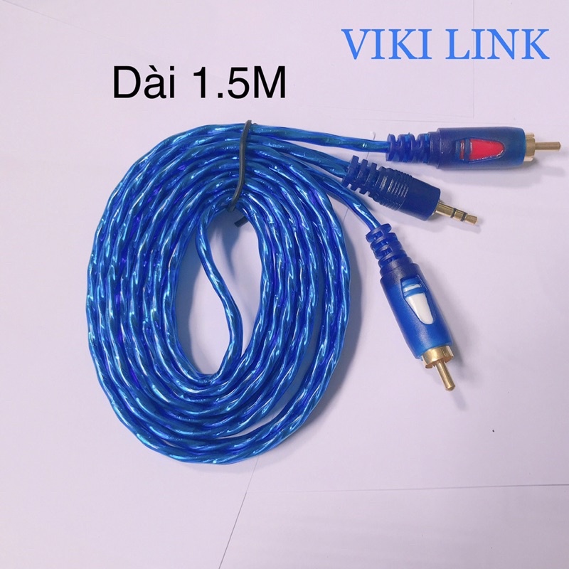 Dây Loa Âm Thanh 1 Ra 2 Đầu Jack 3.5mm Dài 1.5M 3M 5M 10M Màu Xanh Chất Lượng Cao