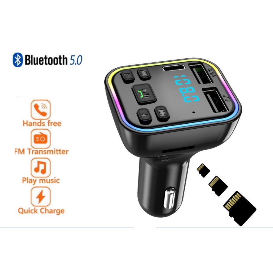 Tẩu Sạc Nghe Nhạc Trên Xe Hơi Bluetooth 5.0 Hỗ Trợ Mp3 / Dual Usb Qc 3.0+Pd Type C
