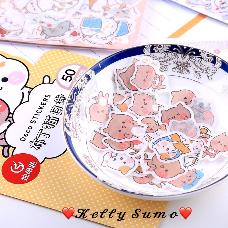 Set 50 Sticker Trang Trí Điện Thoại, Sổ Nhật Ký Kiểu Hoạt Hình Nhật Bản Siêu Cute