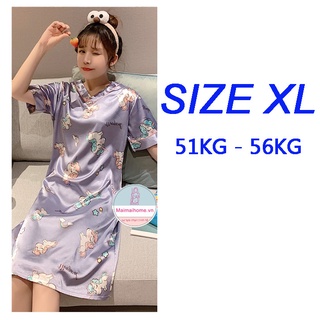 ĐẦM / VÁY NGỦ KỲ LÂN TÍM LỤA SATIN DỄ THƯƠNG [Maimaihome]