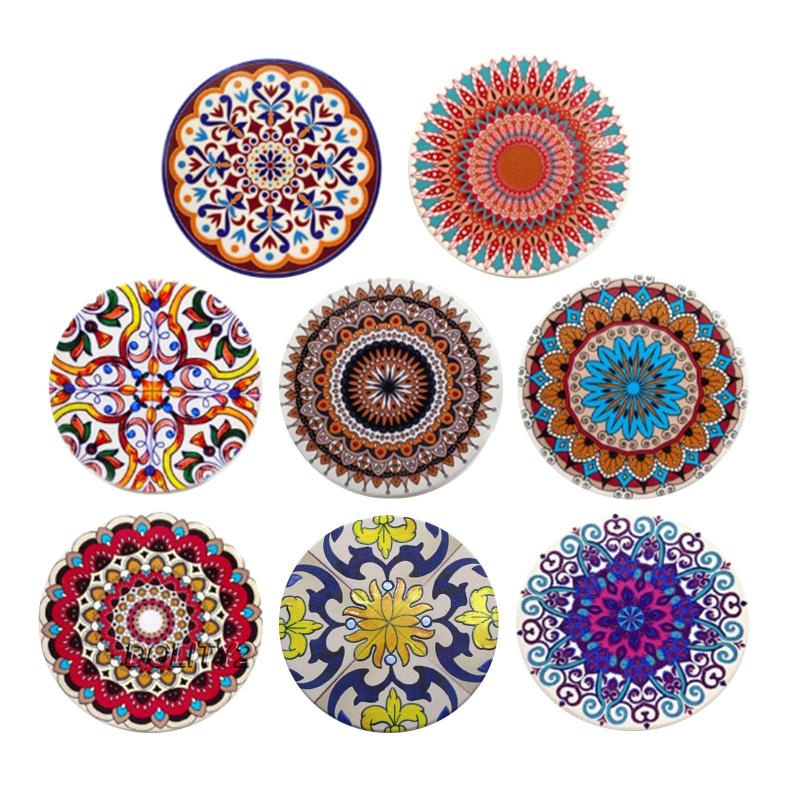 Bộ 8 đế lót ly hình tròn bằng sứ + giá đỡ tiện dụng cho nhà bếp