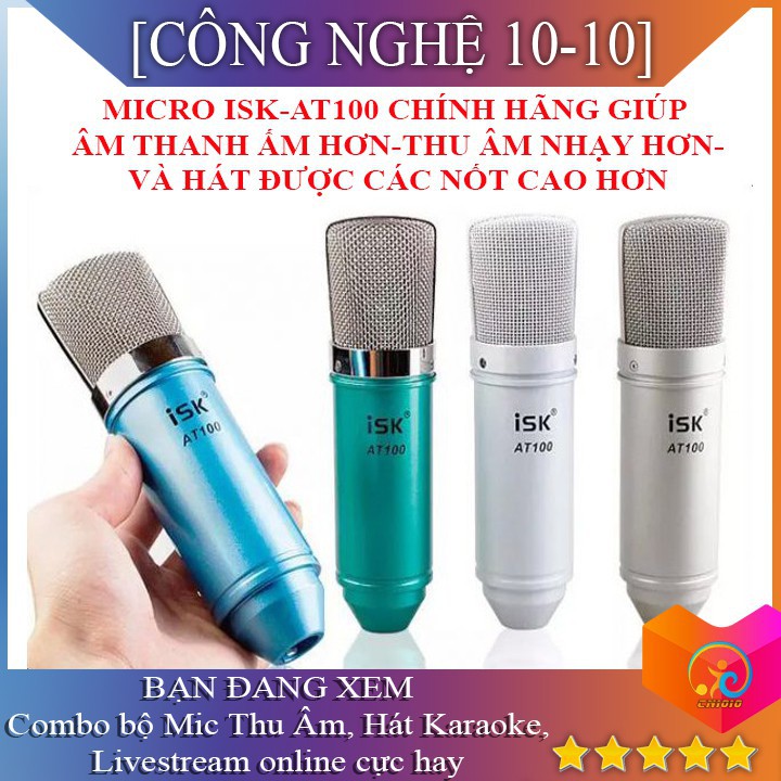 Bộ mic hát livestream thu âm karaoke AT100 sound card H9 cao cấp có Aotu tune chuyên nghiệp