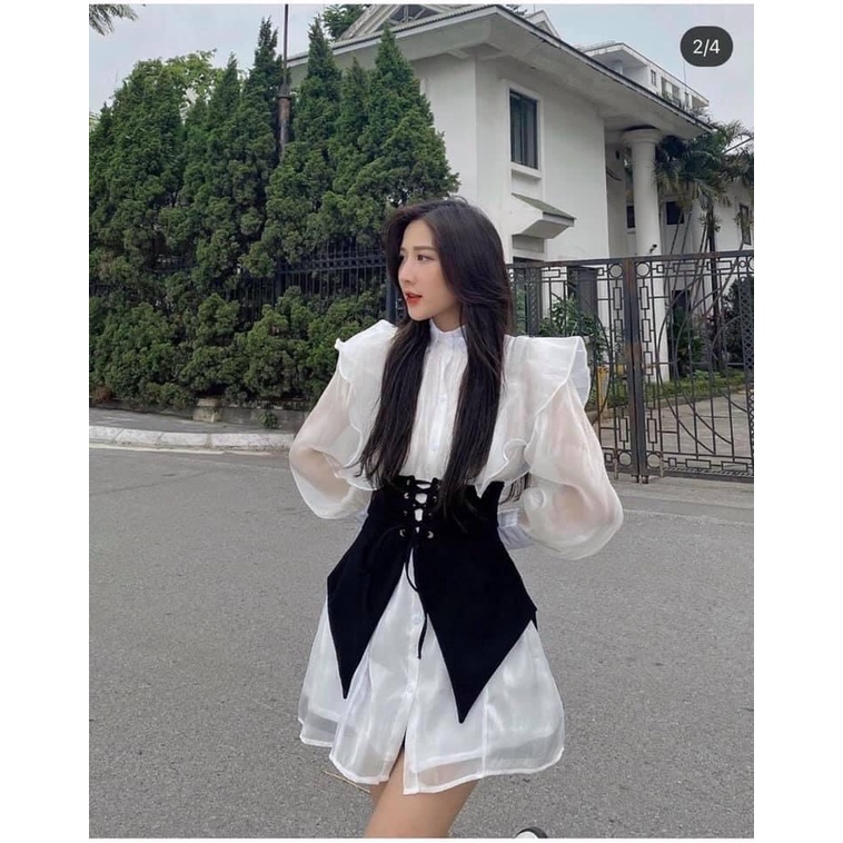 Đầm Sơ Mi Voan C̲ó̲ ̲B̲è̲o̲ ̲Đ̲a̲n̲ ̲D̲â̲y̲ ̲E̲o̲ ̲2̲M̲💋