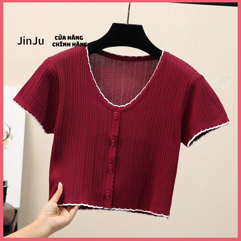 Áo croptop nữ, áo croptop kiểu dáng ôm hàn quốc tay ngắn chất len tăm co dãn one size-JinJu | BigBuy360 - bigbuy360.vn