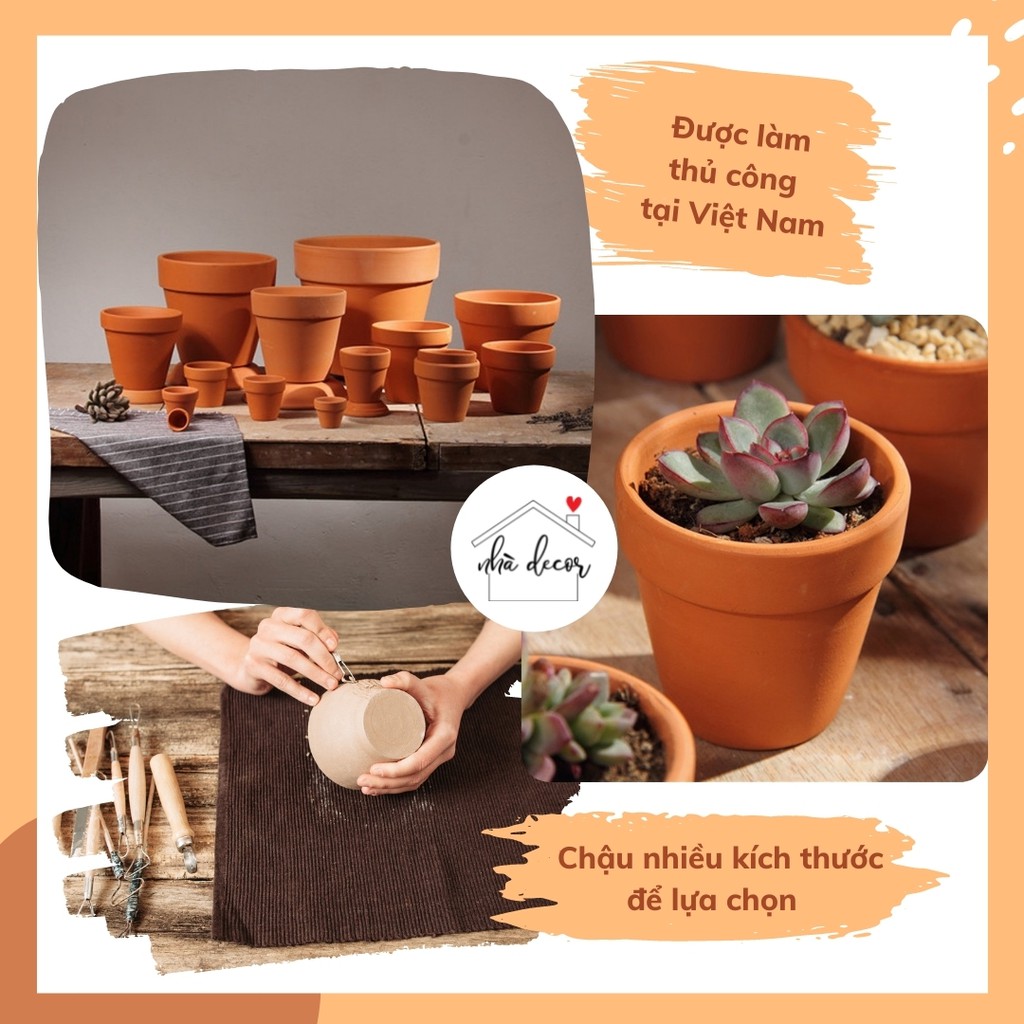 Chậu trồng cây chậu đất nung ly gờ Nhà Decor trồng cây sen đá, xương rồng, cây cảnh nhiều size ship 1h hỏng 1 đổi 1