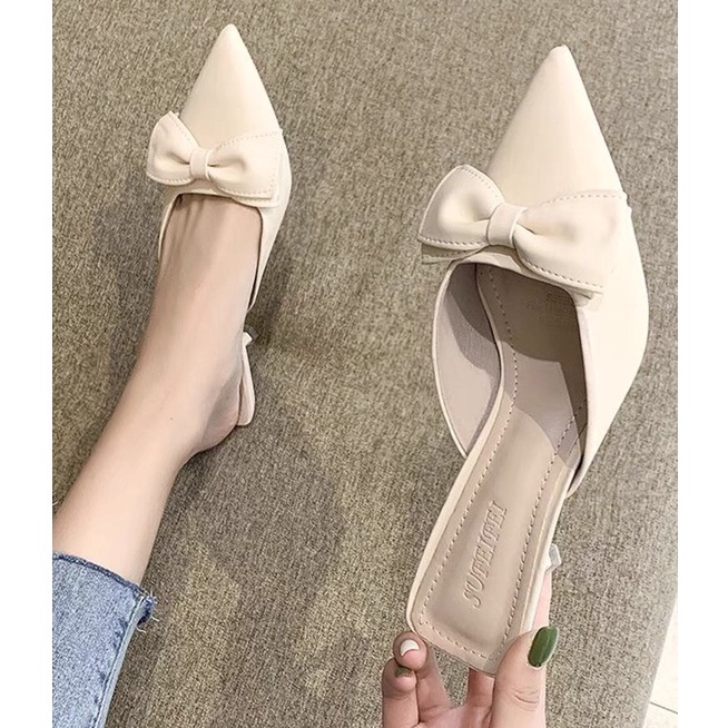 Sục Cao Gót Nữ 5 Phân thiết kế thắt nơ bít mũi Hàng đẹp chuẩn size