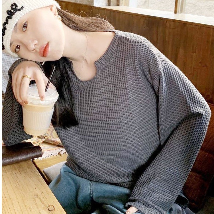 Áo Nữ, Áo Thun Tổ Ong Cổ Khoét Dáng Suông 4 Màu Cực Xinh