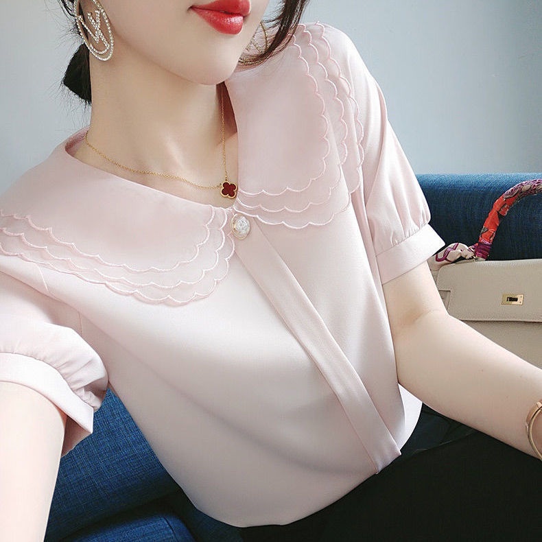 Áo Sơ Mi Voan Tay Ngắn Cổ Chữ V Thời Trang Cho Nữ