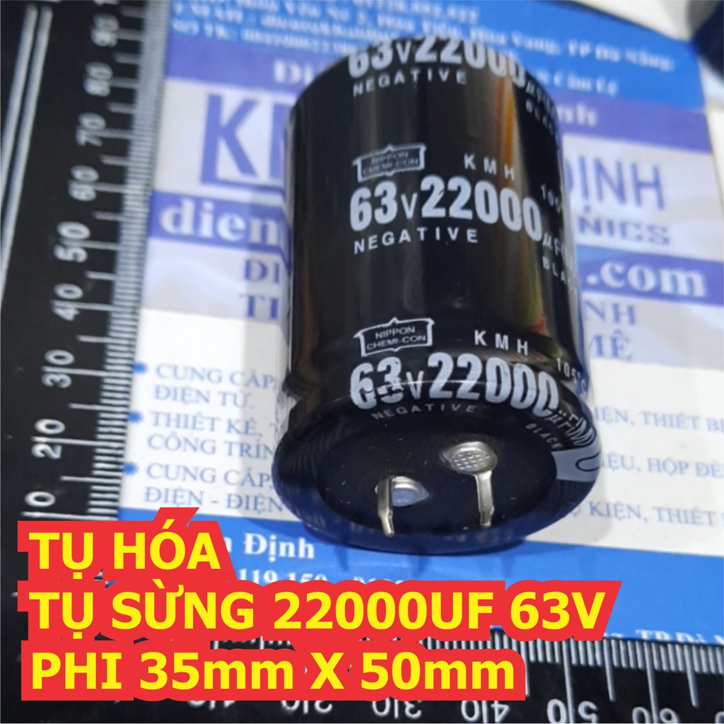 TỤ HÓA TỤ SỪNG 22000UF 22.000uF 63V PHI 35mm X 50mm kde6901