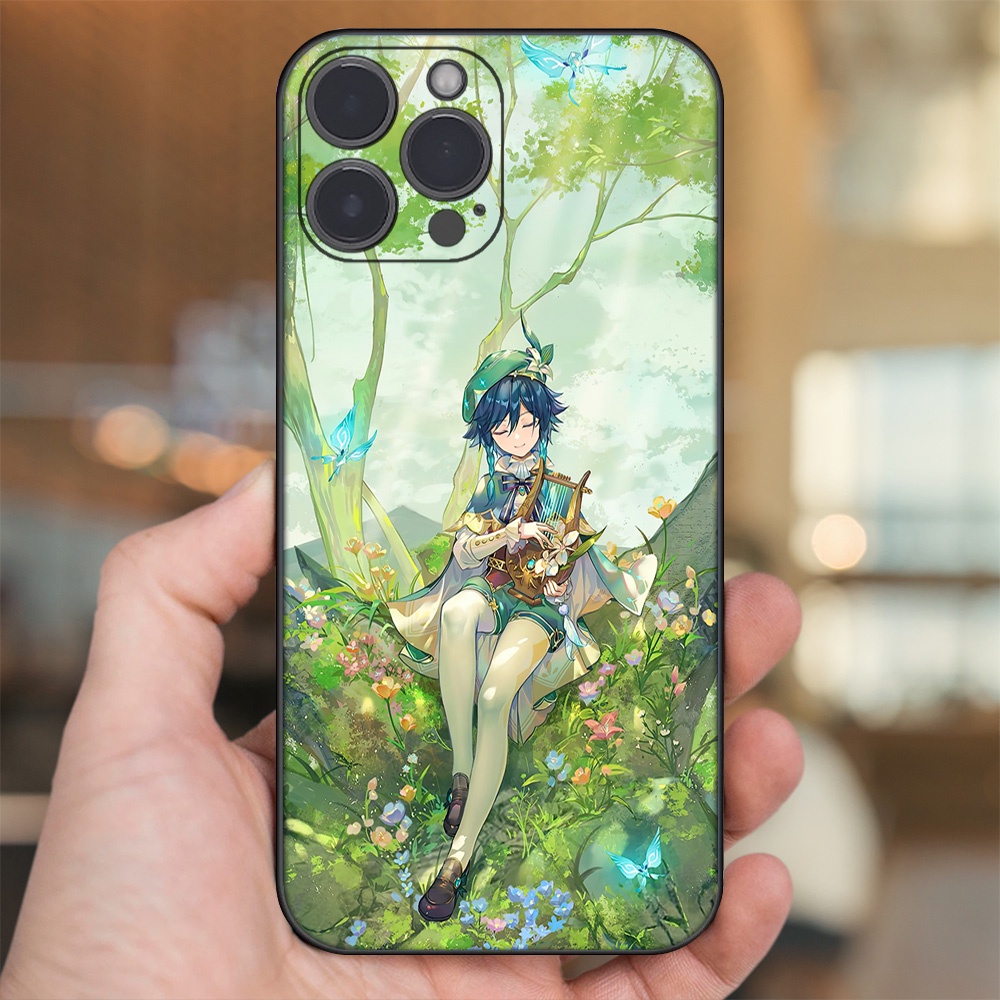 Ốp lưng iPhone 13 Pro Max dẻo đen cạnh vuông in hình Venti Genshin Impact
