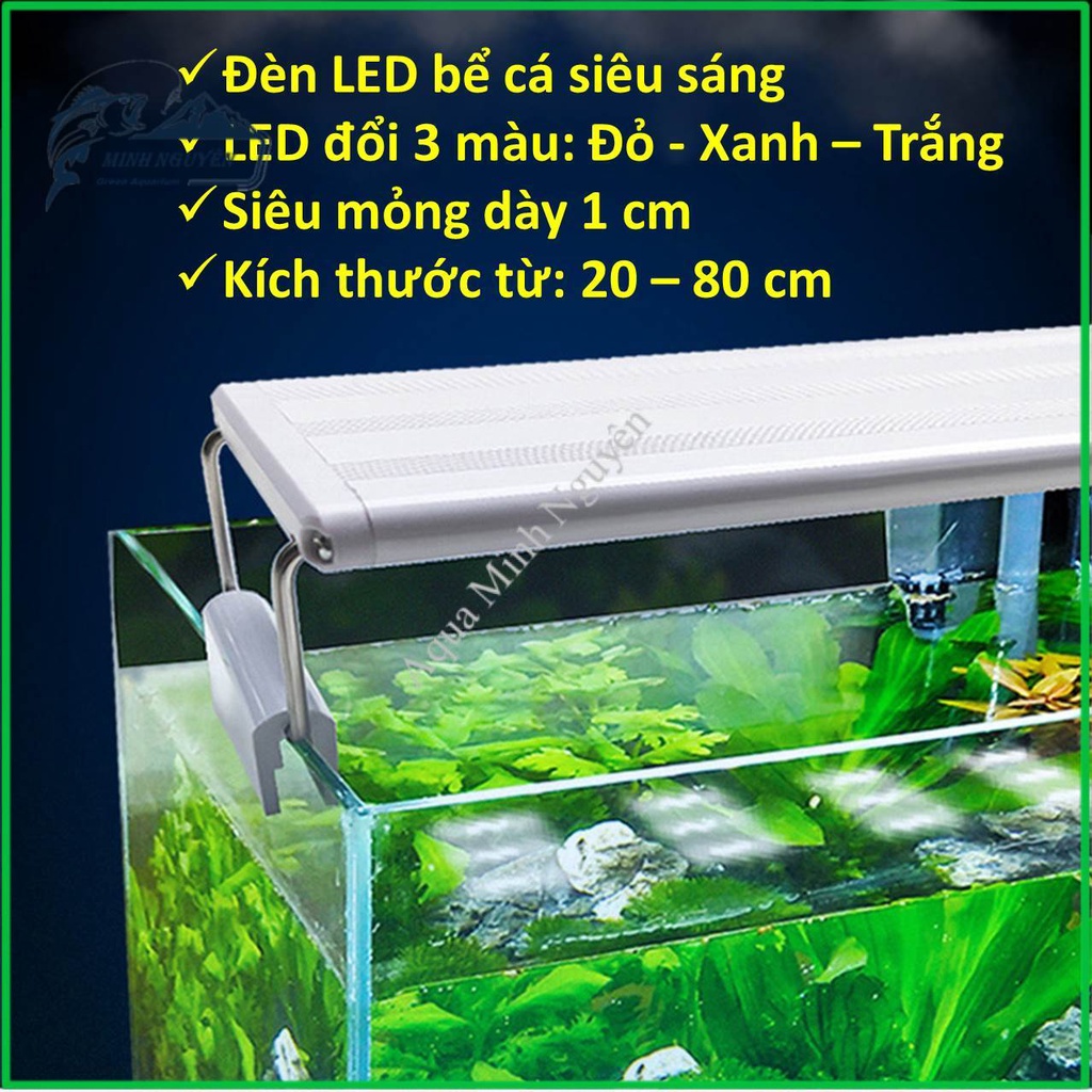 Đèn LED bể cá cảnh  LED đổi 3 màu loại 20-90cm , Đèn LED hồ cá đèn LED hồ thủy sinh, LED siêu sáng LED siêu mỏng