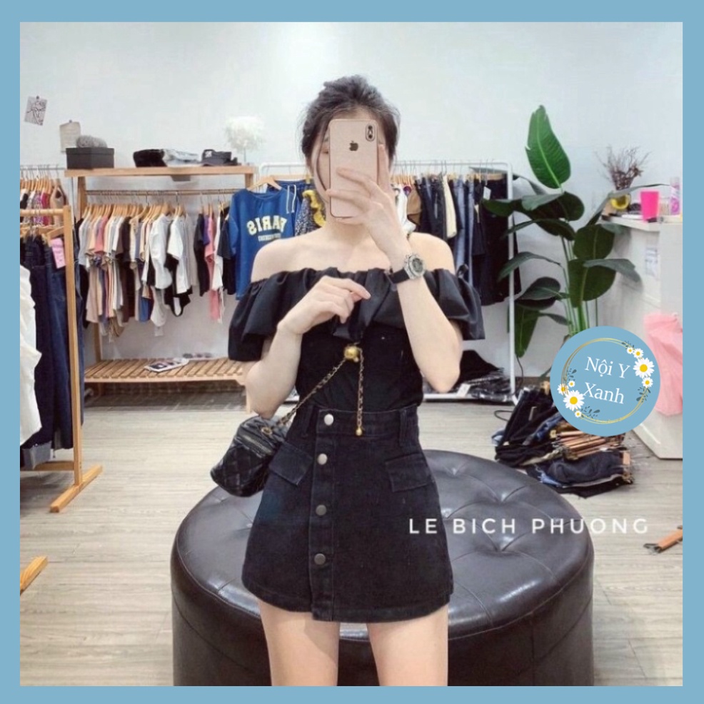 Áo trễ vai dáng ôm pha xinh xắn_036 chất mát, phom đẹp, nội y xanh