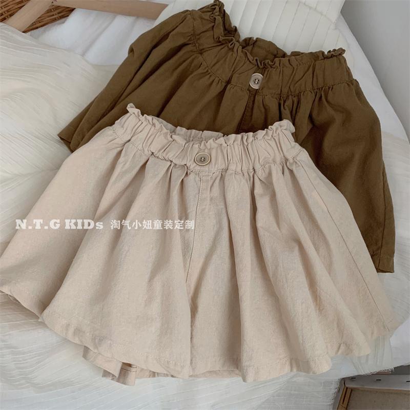 Quần Short Cotton Linen Dáng Rộng Phong Cách Hàn Quốc Thời Trang Mùa Hè Cho Bé Gái 5 Tuổi