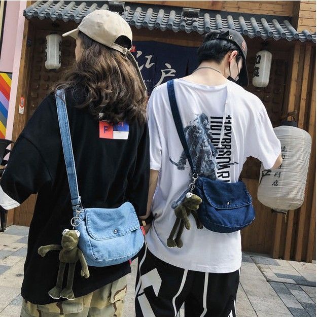 Túi Đeo Chéo Vải Denim Hình Trụ 3 Kiểu Tùy Chọn