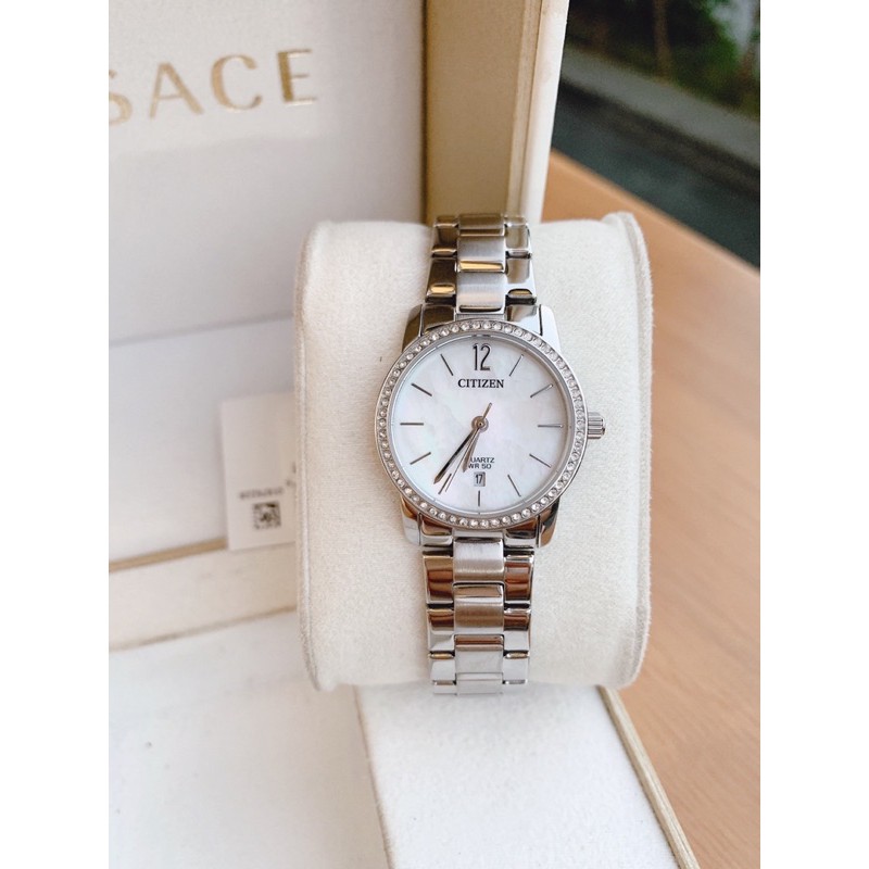 Đồng hồ nữ Citizen EU6030-81D size 28mm, lịch ngày 6h, đính đá swarovski, thép ko gỉ