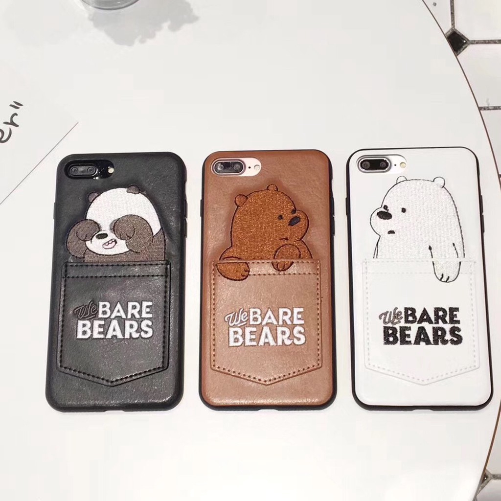 Ốp điện thoại phối da in hình gấu dễ thương có ngăn đựng thẻ cho iPhone 12 11 Pro Max Mini 6 6S Plus 7 7 Plus 8 8 Plus X XS Max XR | BigBuy360 - bigbuy360.vn