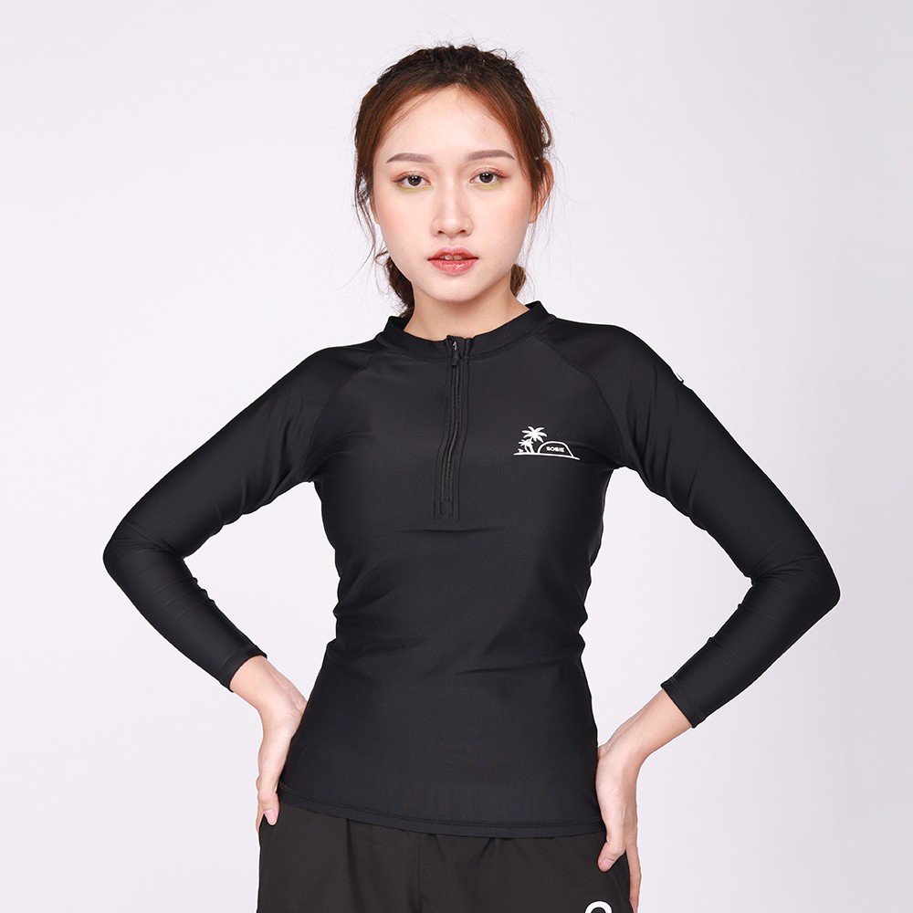 Áo Bơi Nữ Sobie Zipper Palm Black