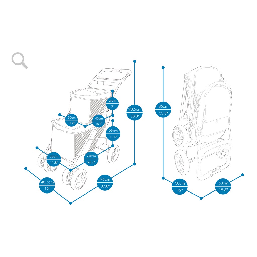 Xe đẩy đôi cho thú cưng IBIYAYA  DOUBLE DECKER PET BUS (96x48.5x98.5cm)