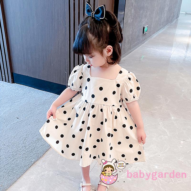 Đầm Chữ A Tay Phồng Cổ Vuông Màu Be Dành Cho Bé Gái Từ 6 Tháng Đến 5 Tuổi