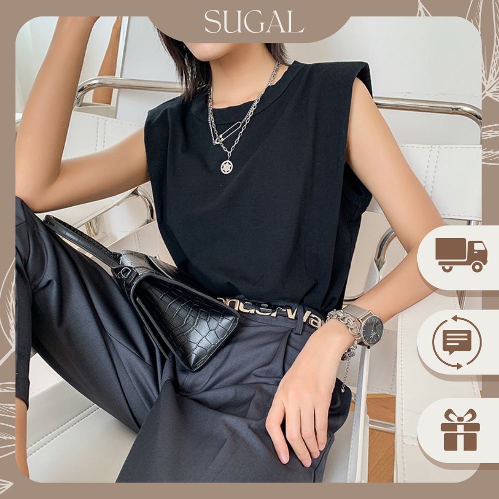 Áo Cotton Nữ Cao Cấp Trơn Cổ Tròn Không Tay Độn Vai Thời Trang Trẻ Trung Sugal TOP NU 033