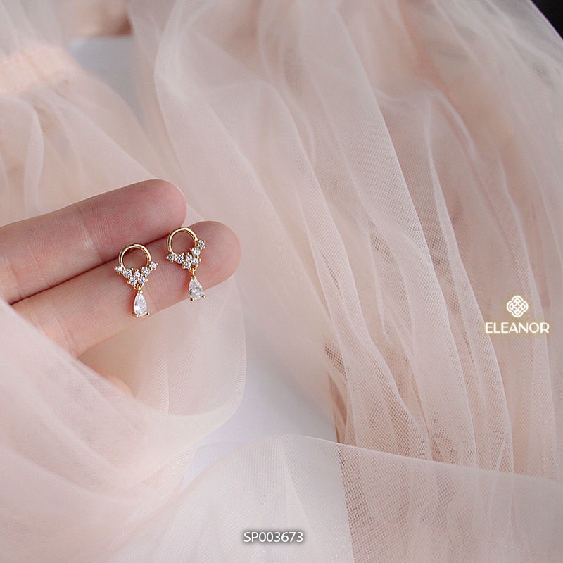 Bông tai nữ chuôi bạc 925 Eleanor Accessories đính đá dáng thả phụ kiện trang sức 3673
