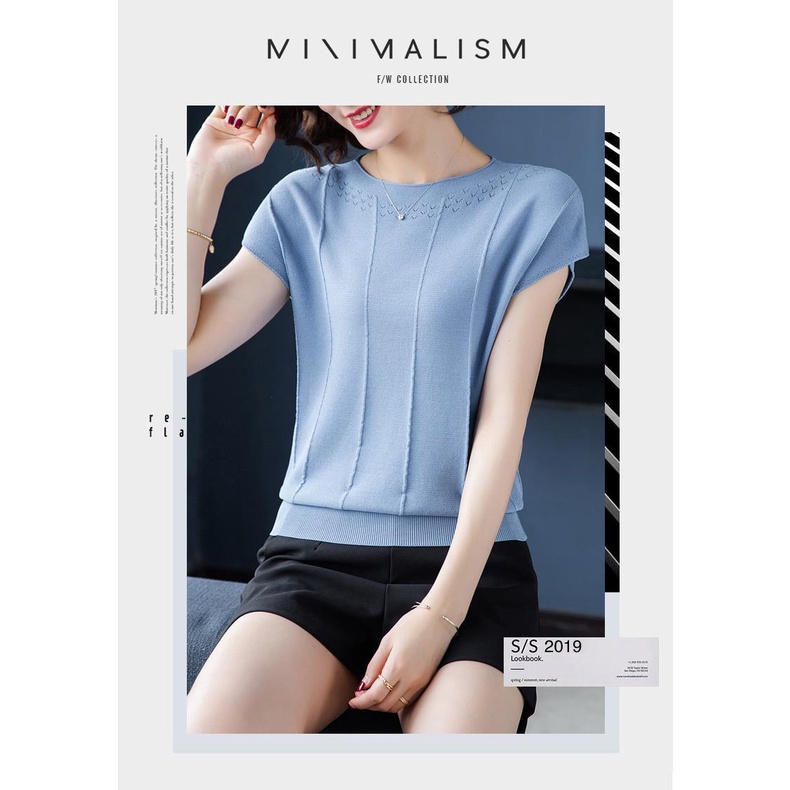 Áo thun tay ngắn họa tiết kẻ sọc chất liệu lụa mát có size lớn thời trang dành cho phụ nữ trung niên